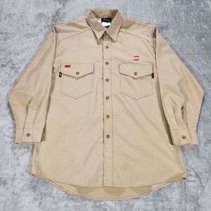 Workrite Shirt Mens 46 Beige FR Nomex Twill Long Sleeve Button Up Work AEP